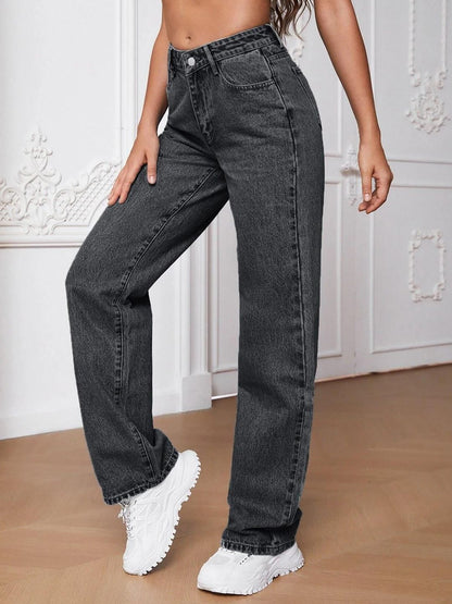 Women Straight Fit High-Rise Mildly Distressed Stretchable Jeans