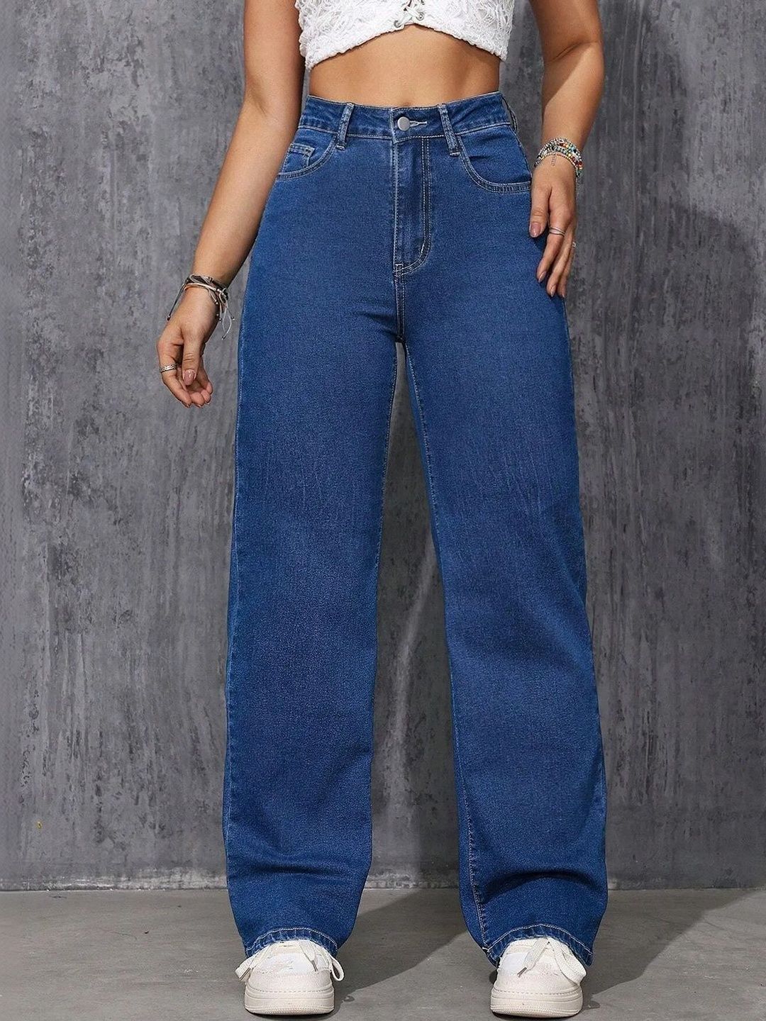 Women Classic Wide Leg High-Rise Stretchable Jeans