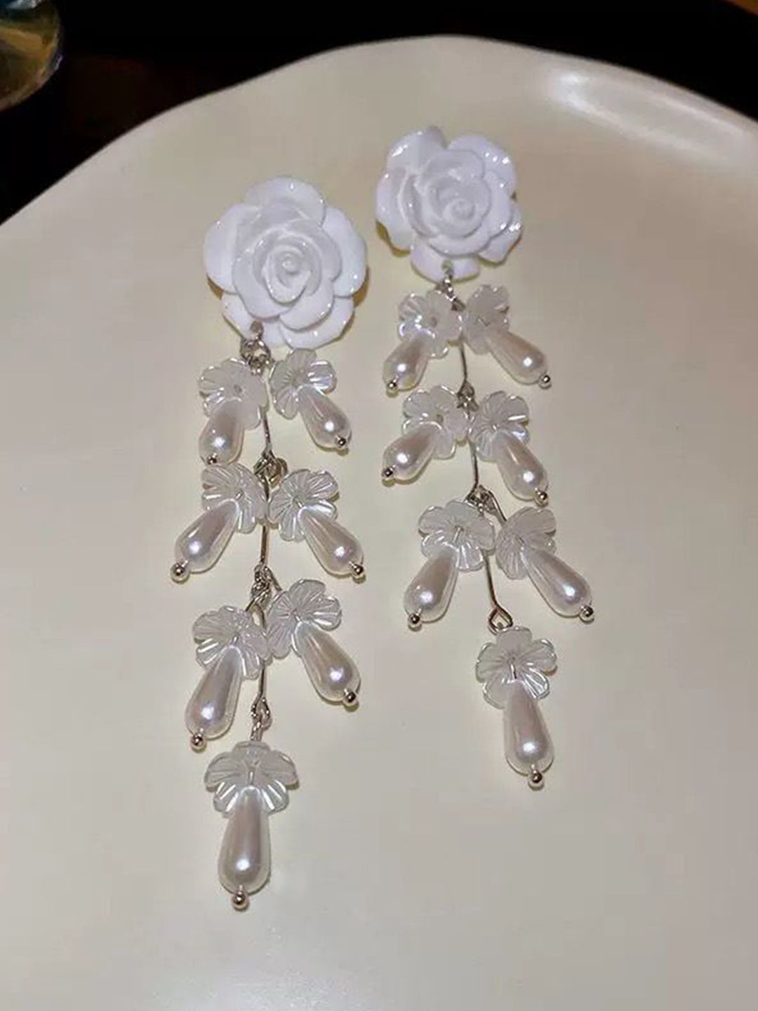 Artificial Beads Beaded Floral Shaped Drop Earrings