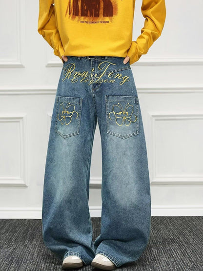 Men Wide Leg Mid-Rise Light Fade Printed Jeans