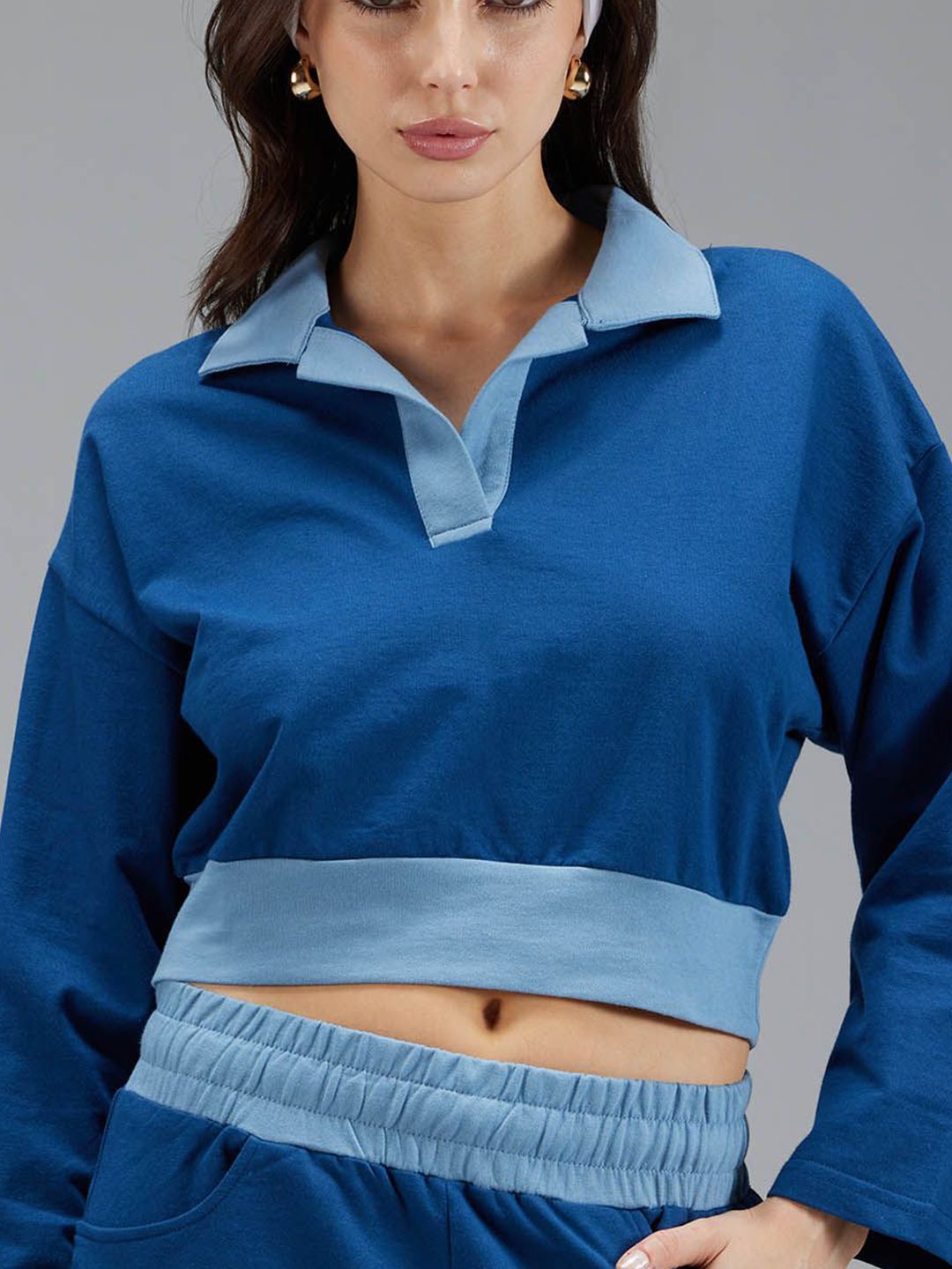 Women Boxy Polo Solid Sweatshirt