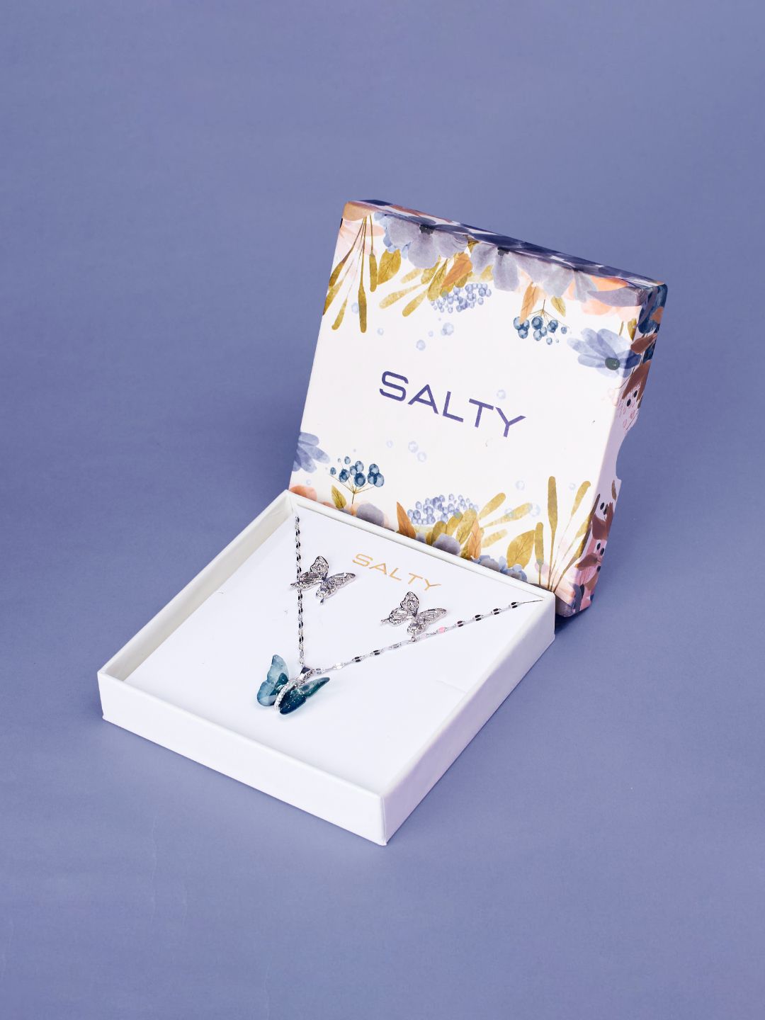SALTY Anti - Tarnish  Butterfly Box, Necklace & Earrings