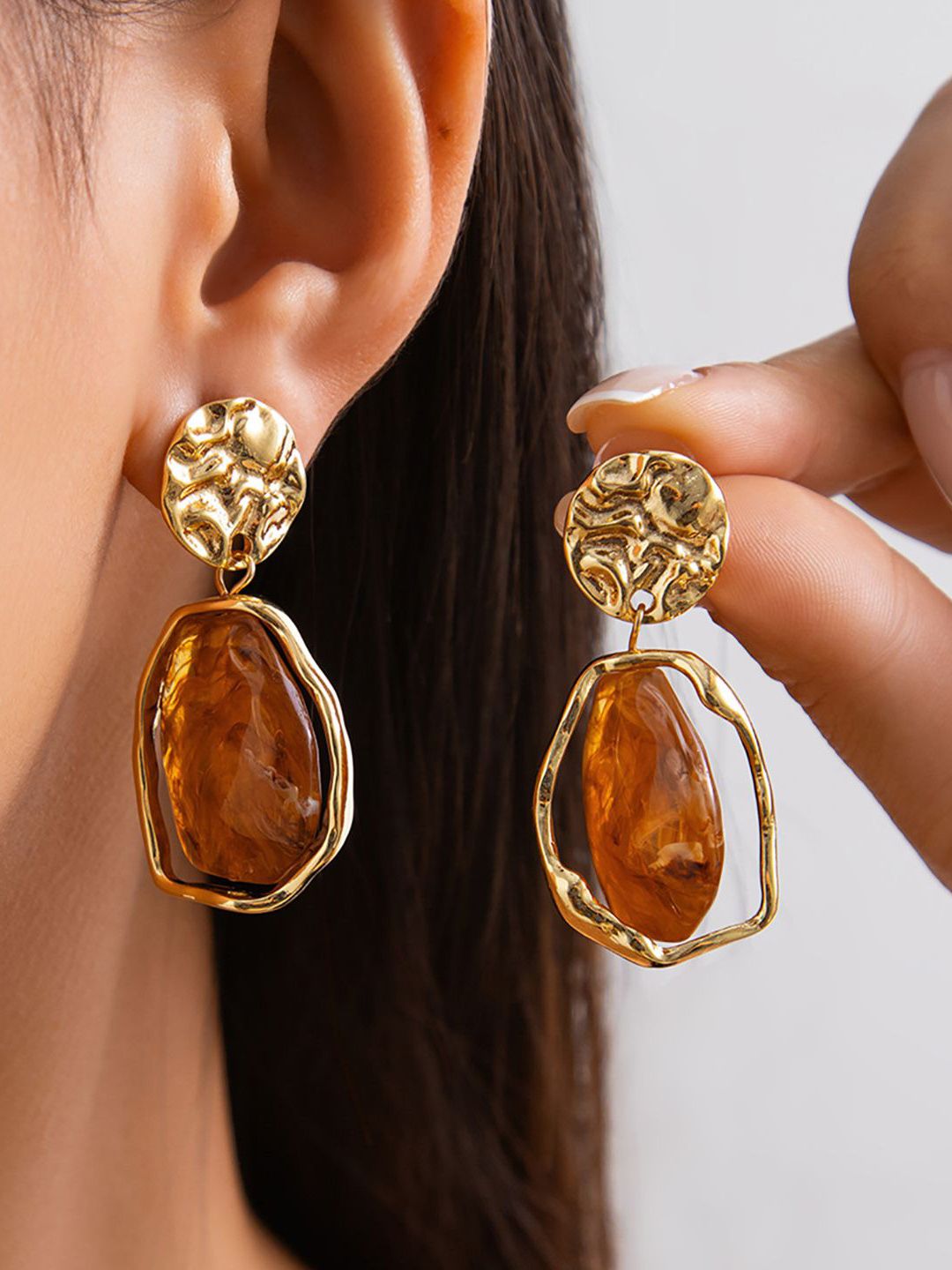 Gold-Plated Oval Drop Earrings