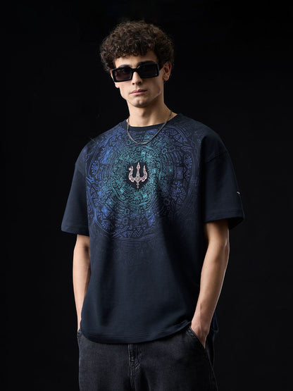 Men Oversized Fit Printed Navy Blue T-Shirts