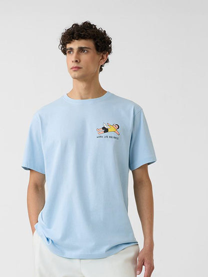 Men Relaxed Fit Printed Blue T-Shirts