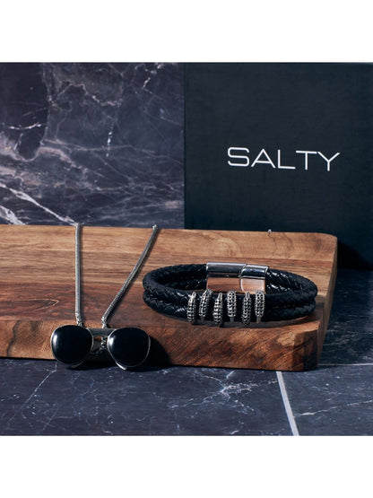 SALTY Sunglasses Cool Pendant & Crown Line Clawed Bracelet Jewellery Set