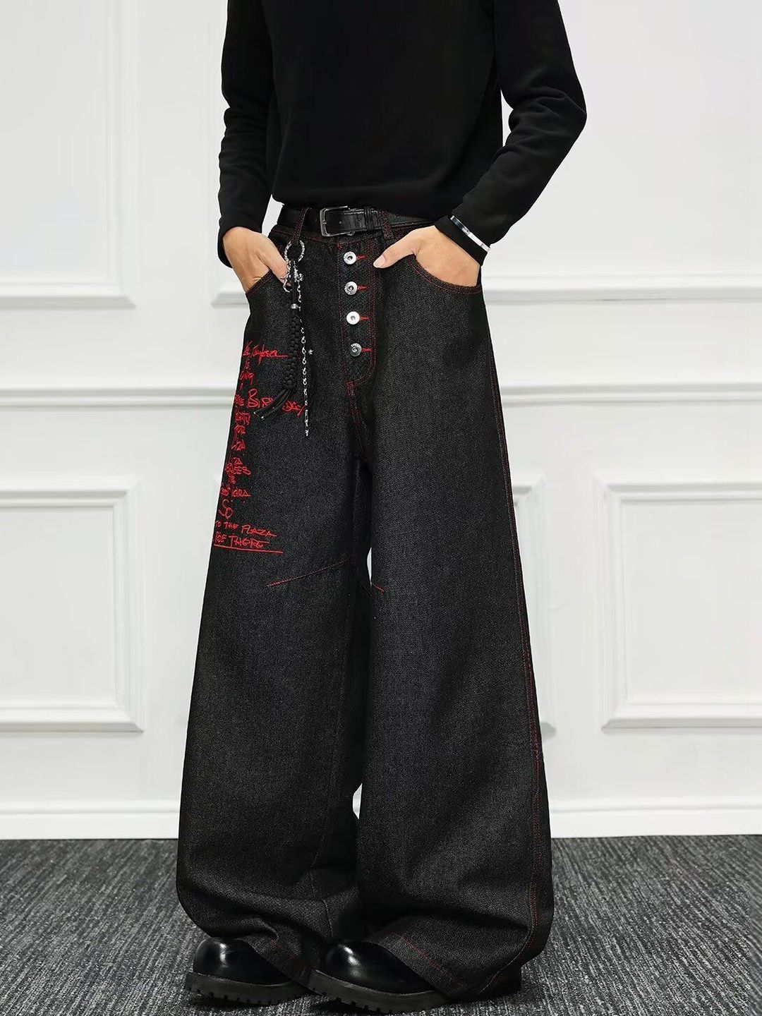 Men Wide Leg Mid-Rise Printed Jeans