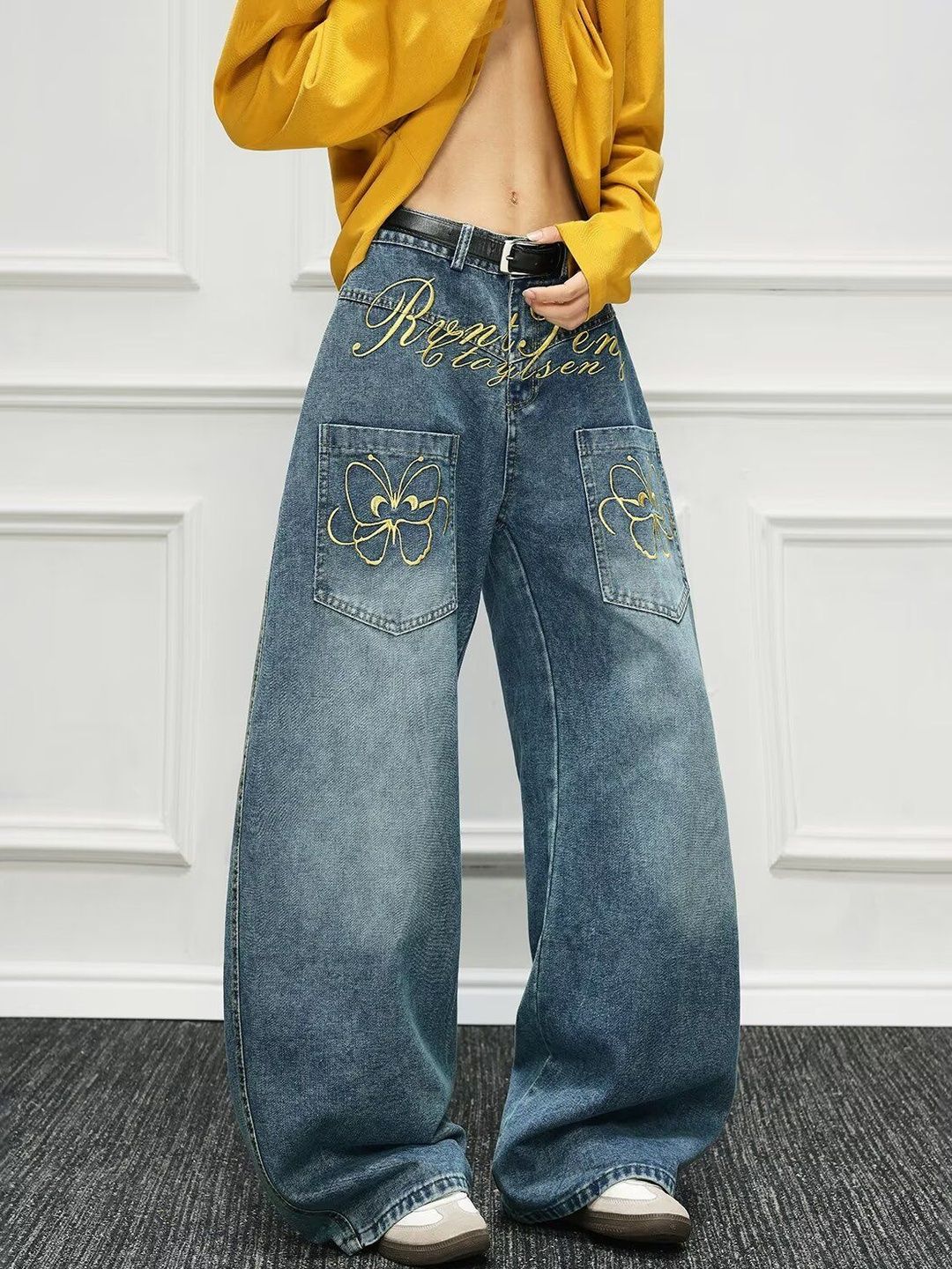 Men Wide Leg Mid-Rise Light Fade Printed Jeans