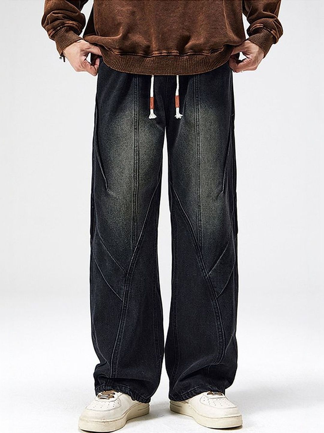 Men Wide Leg Mid-Rise Dark Jeans