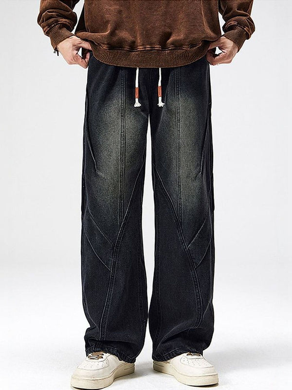 Men Wide Leg Mid-Rise Dark Jeans