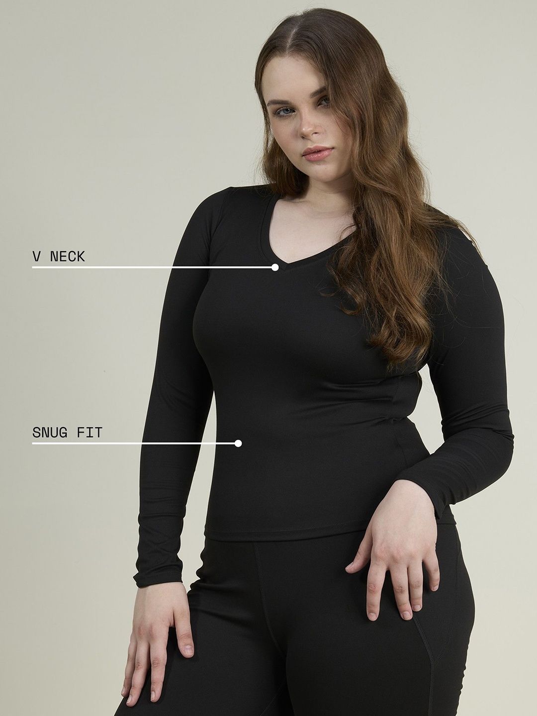 Black Sculpt V-Neck Top