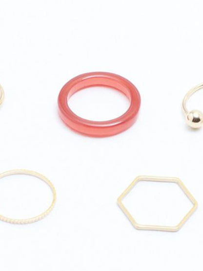 SALTY Set Of 5 Cherry Pearl Stylish Adjustable Finger Rings