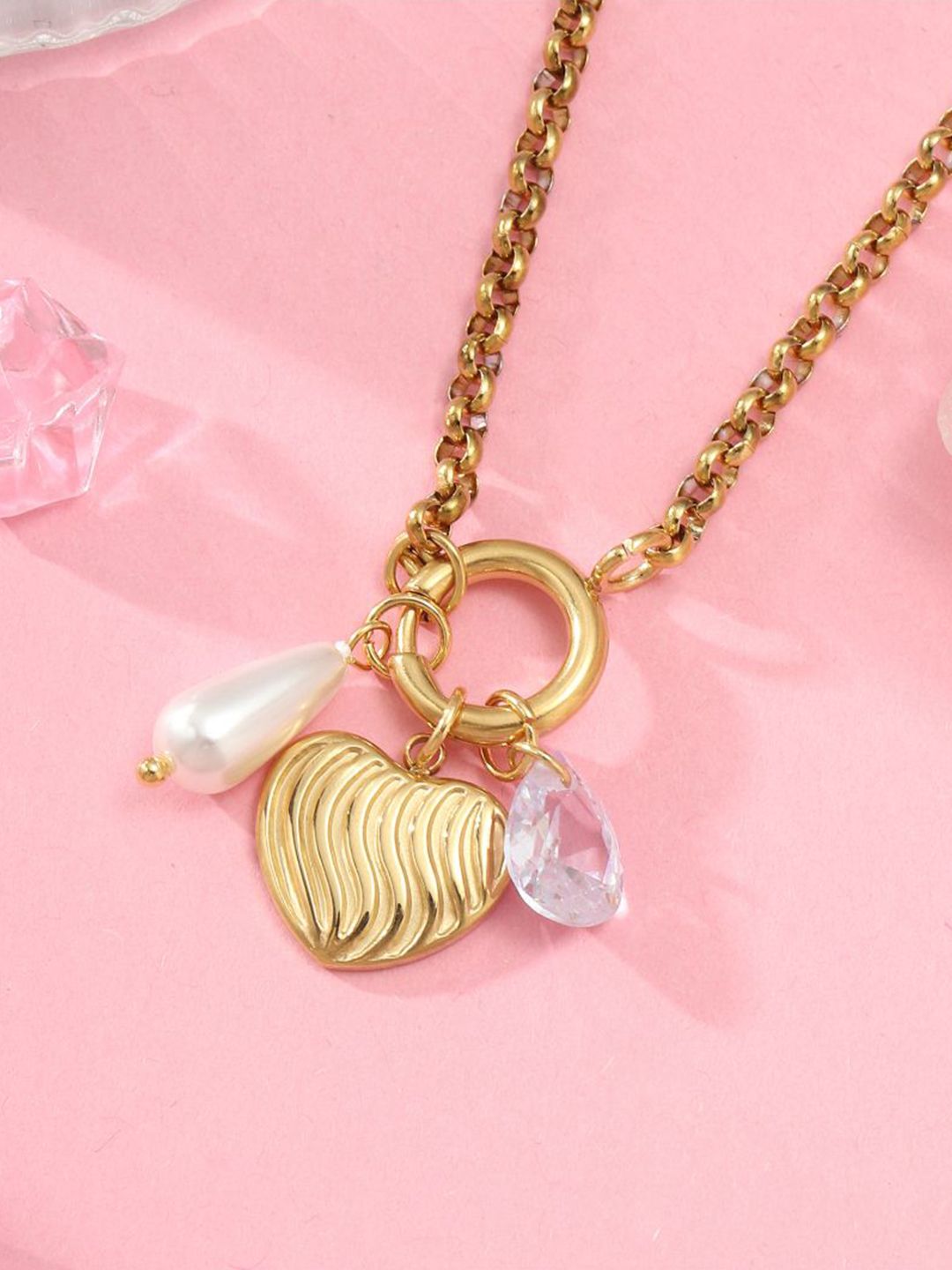 SALTY Stainless Steel Beaded Heart Shaped Necklace
