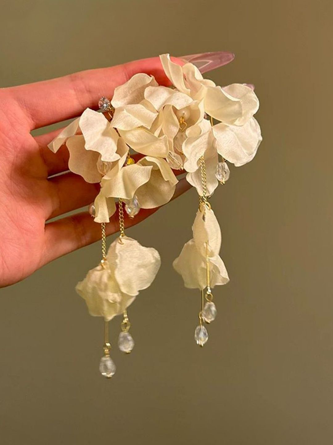 Floral Shaped Stones Studded and Beaded Chunky Drop Earrings