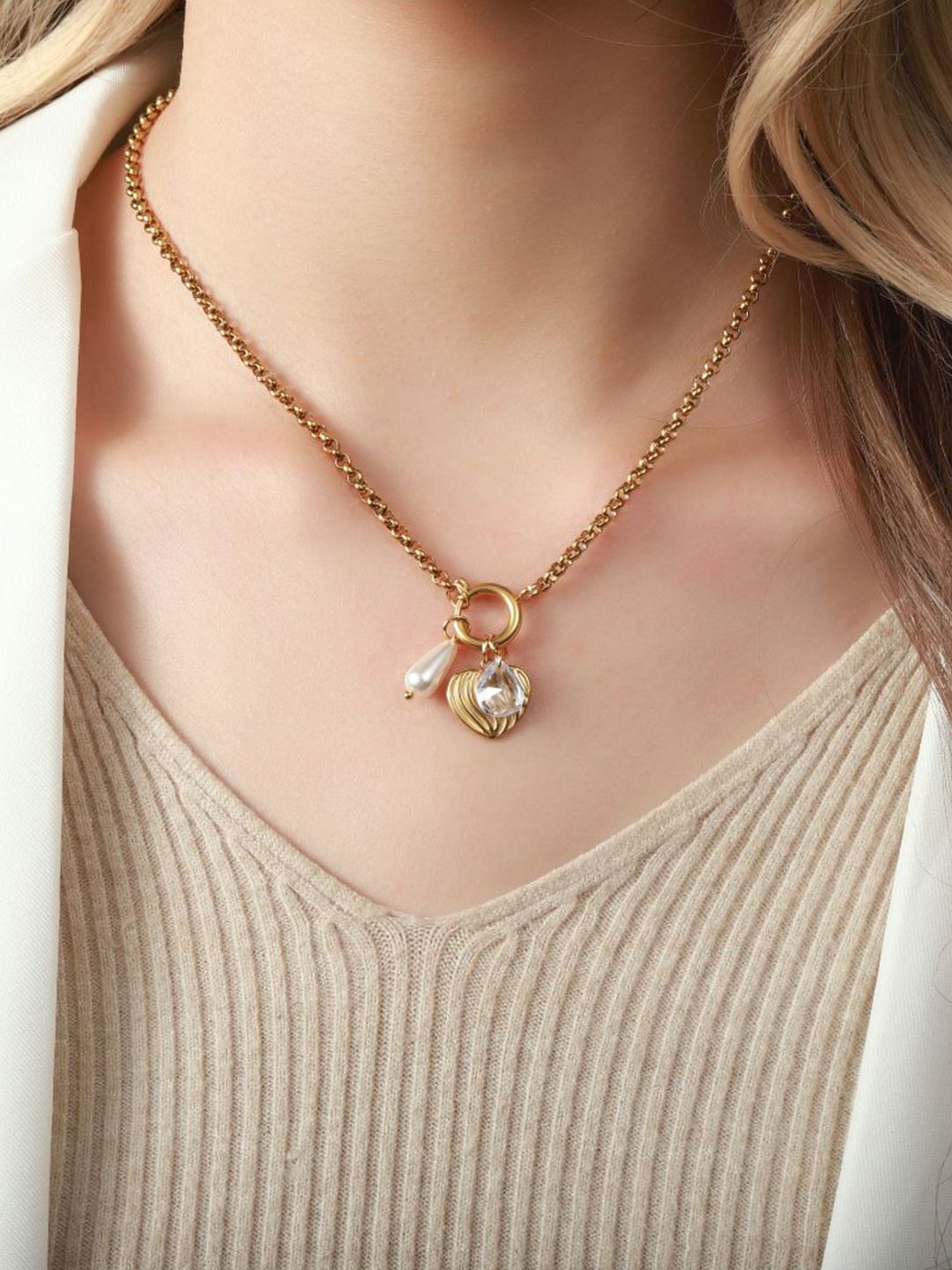 SALTY Stainless Steel Beaded Heart Shaped Necklace