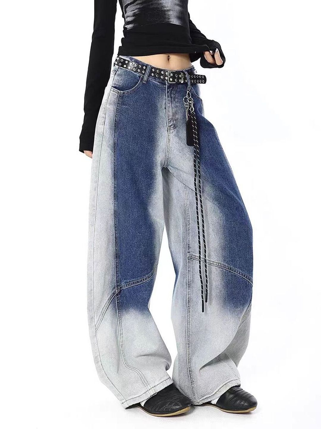 Women Wide Leg Mid-Rise Heavy Fade Jeans