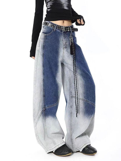Women Wide Leg Mid-Rise Heavy Fade Jeans