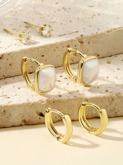 SALTY Set Of 3 Gold-Plated Keshi Pearl Contemporary Studs