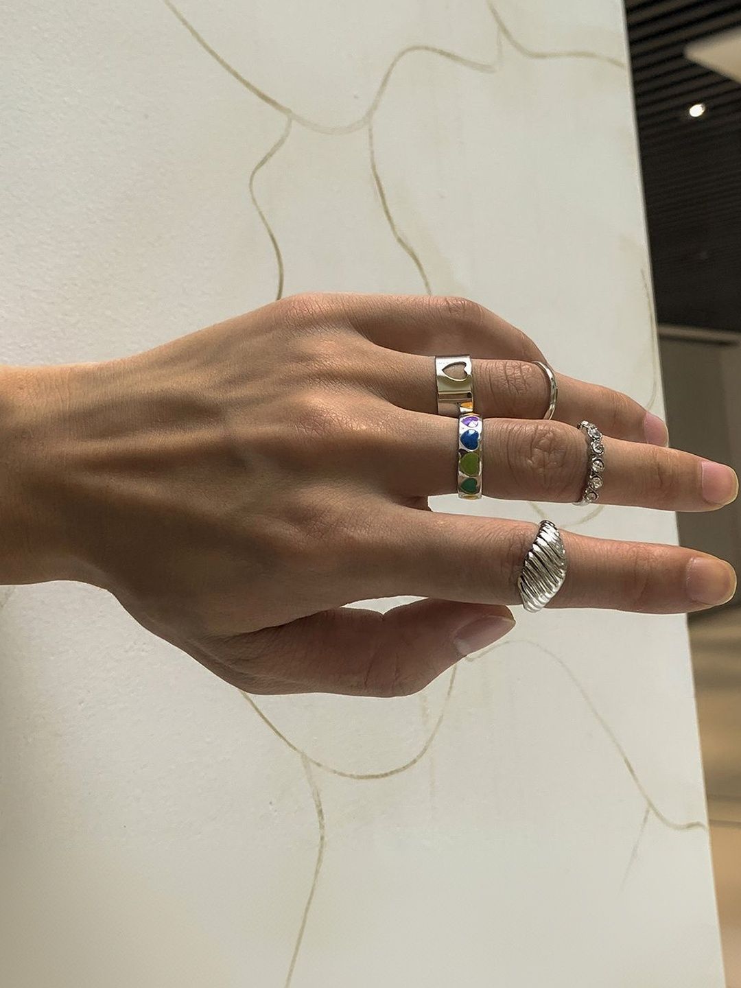 Men Set Of 5 Silver-Plated Stone-Studded Finger Ring