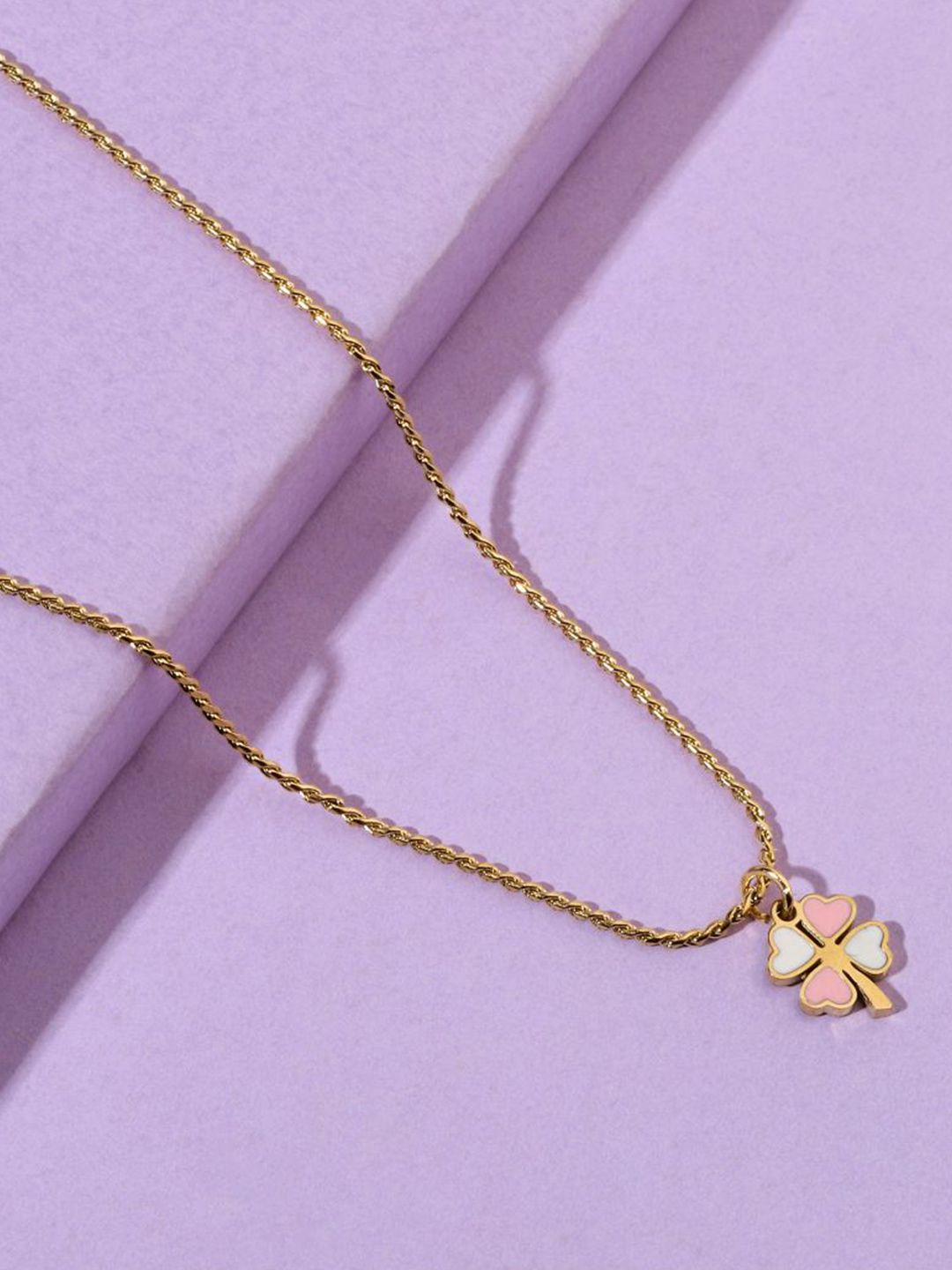 SALTY Clover & Baguette Pendant, Chain & Stones Studded Ring Jewellery Set