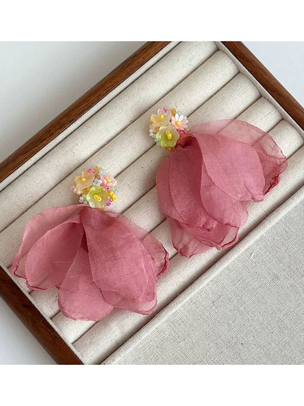 Artificial Beaded Floral Shaped Drop Earrings
