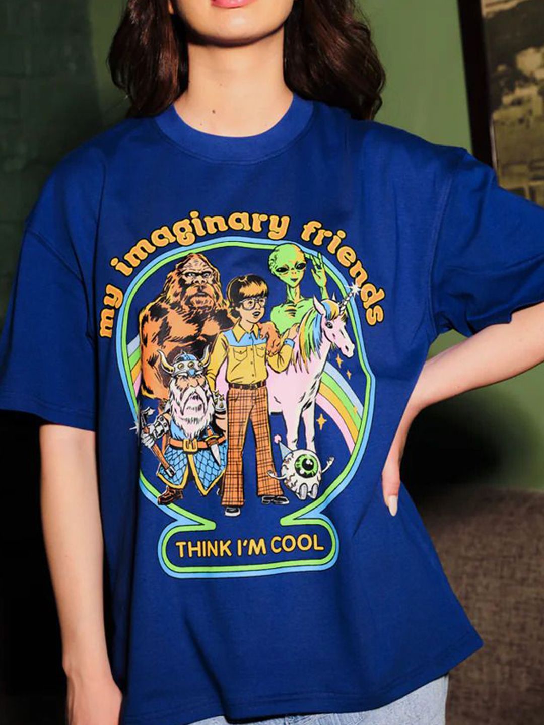 Steven Rhodes Women Imaginary Friends Blue Oversized T-Shirt