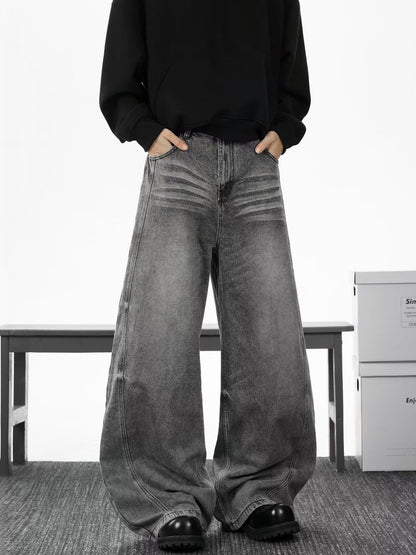 Men Wide Leg Mid-Rise Light Fade Jeans