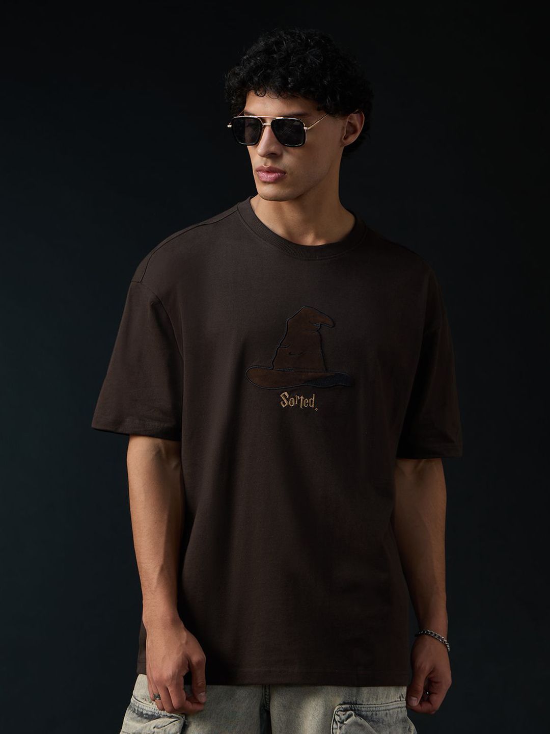 Men Oversized Harry Potter Brown Tshirts