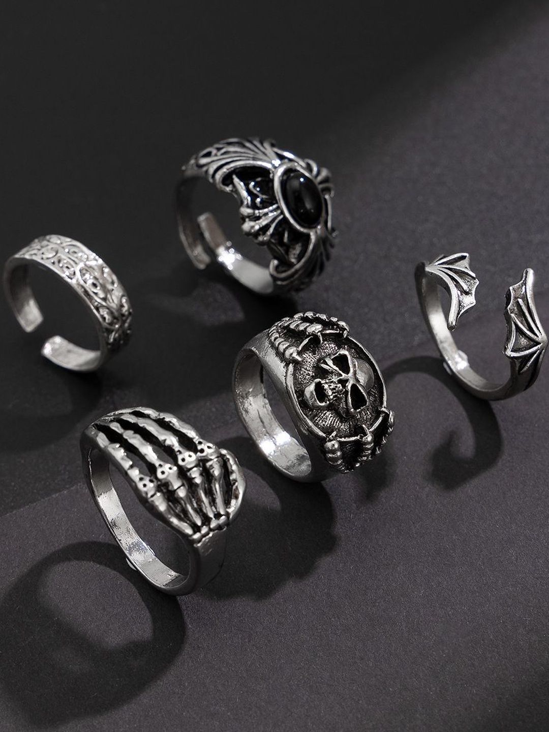 Men Set Of 5 Silver-Plated Finger Rings