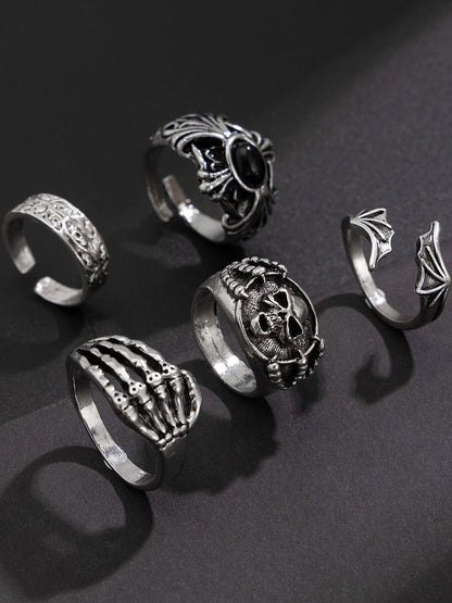 Men Set Of 5 Silver-Plated Finger Rings