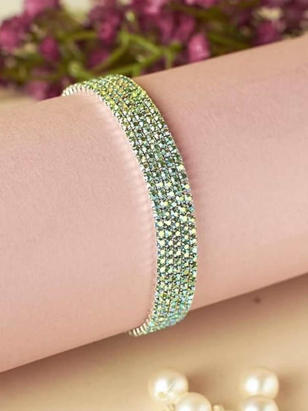 SALTY Women Set of 5 Stone Studded Twinkle Stretchable Elasticated Bracelets