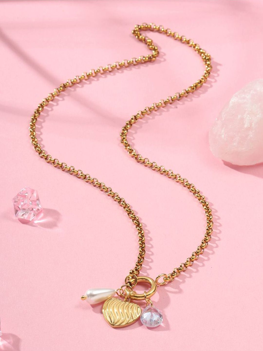 SALTY Stainless Steel Beaded Heart Shaped Necklace