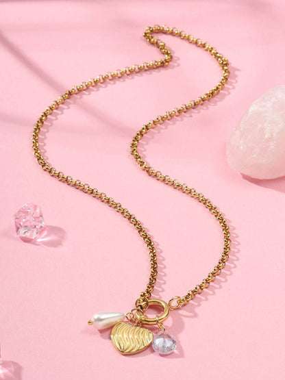 SALTY Stainless Steel Beaded Heart Shaped Necklace