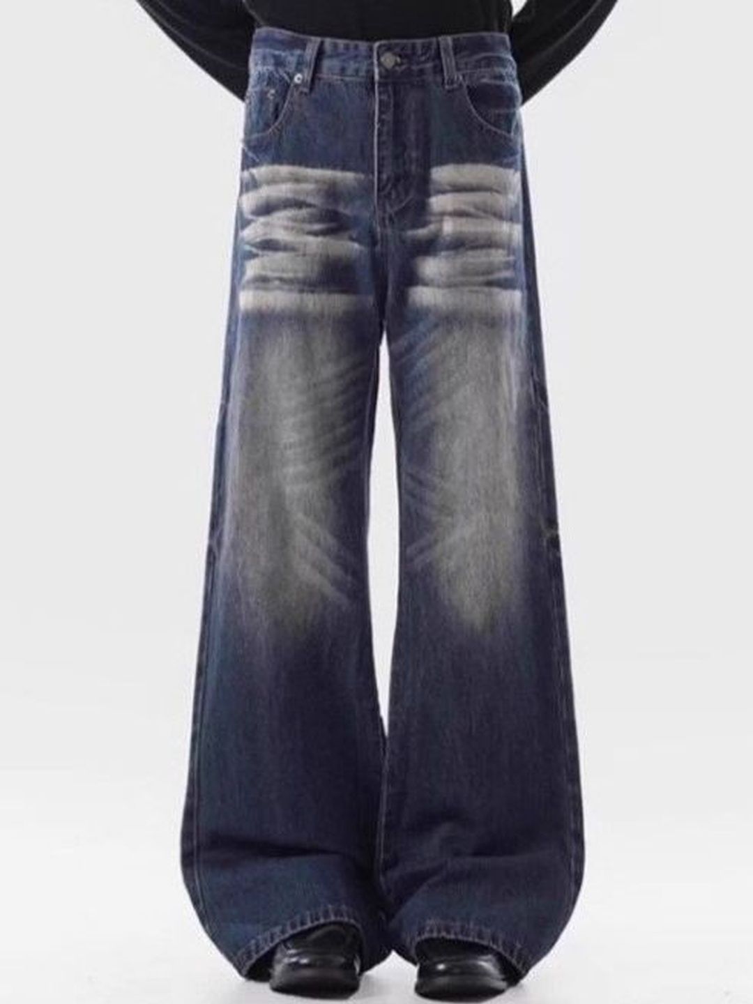 Men Wide Leg Mid-Rise Dark Jeans