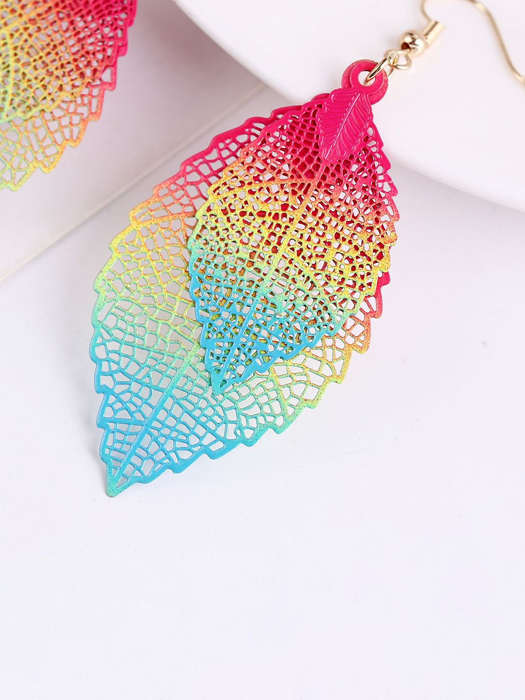 Gold-Plated Leaf Shaped Drop Earrings