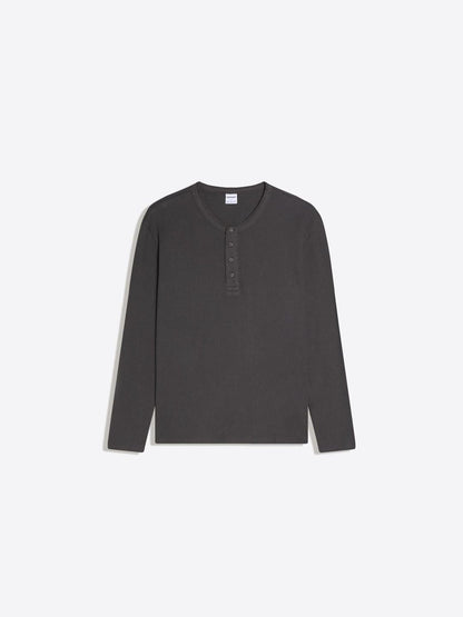 Long-sleeve slim-fit Henley collar T-shirt