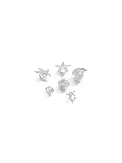 Women Set Of 6 Silver Plated Finger Rings