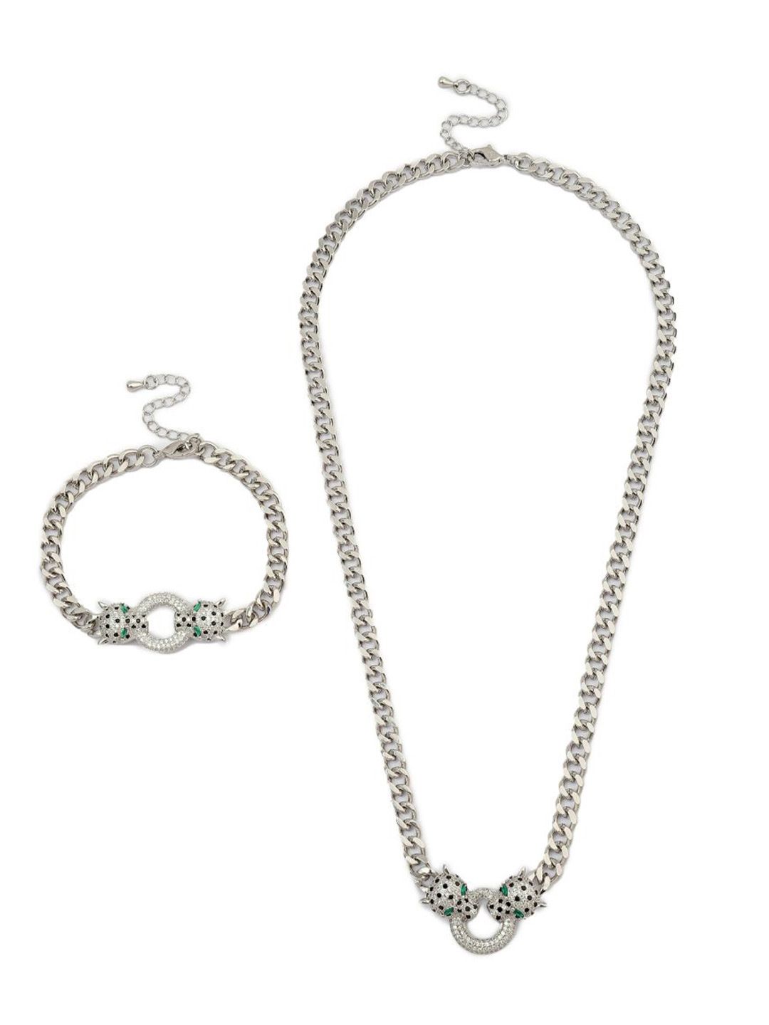 SALTY Amara Silver Plated Stones Studded Bracelet & Necklace