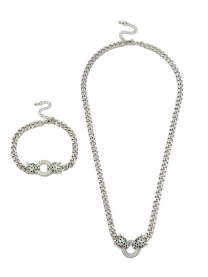 SALTY Amara Silver Plated Stones Studded Bracelet & Necklace
