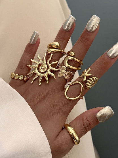 Set of 8 Gold-Plated Finger Ring