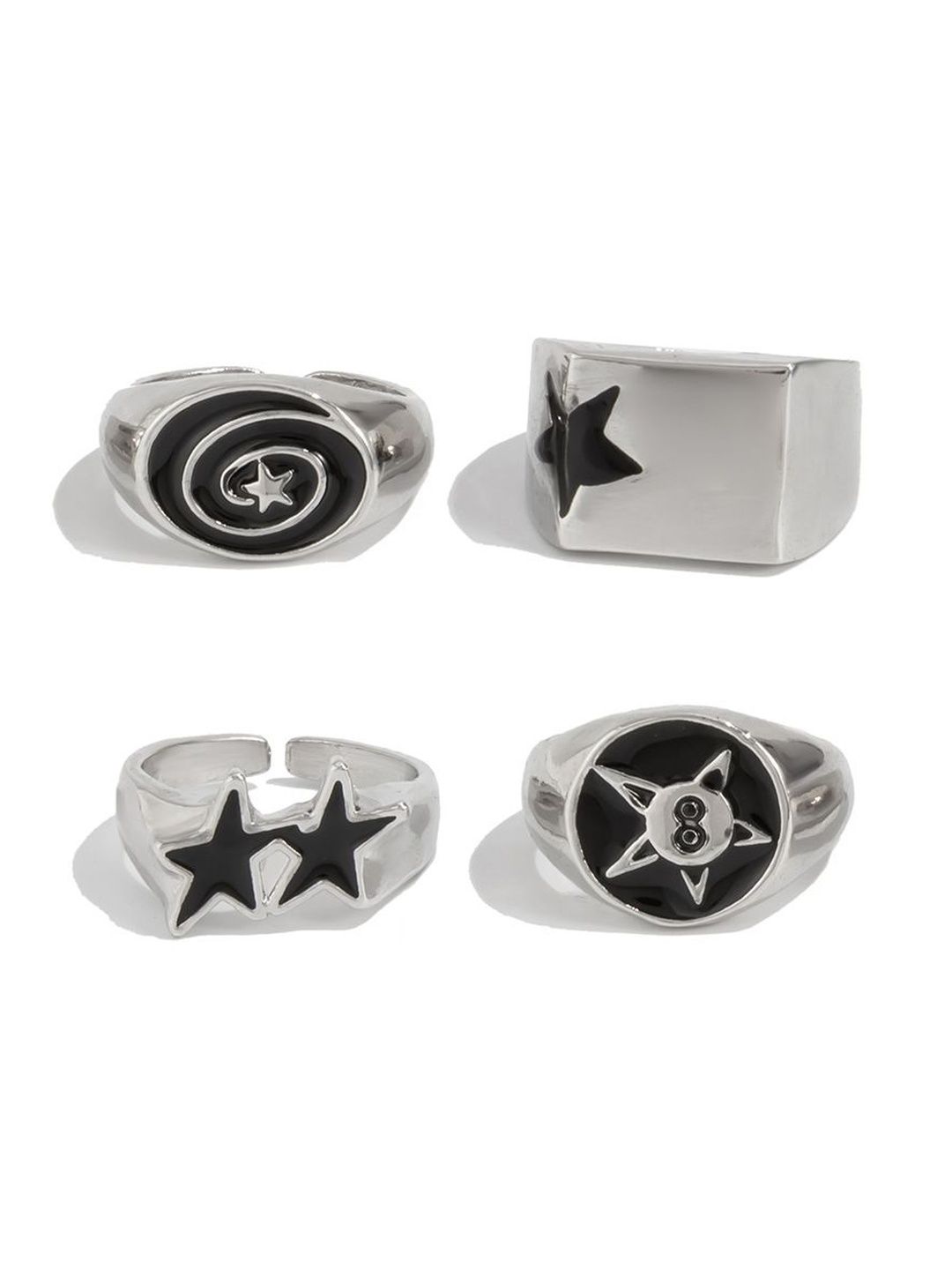 Men Set Of 4 Silver-Plated Finger Ring
