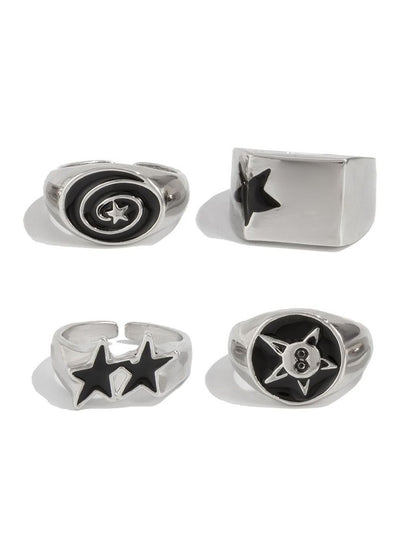 Men Set Of 4 Silver-Plated Finger Ring