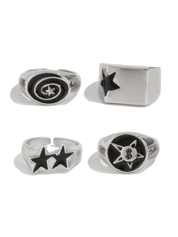 Men Set Of 4 Silver-Plated Finger Ring