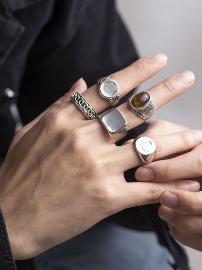 Set Of 5 Silver-Plated Finger Ring