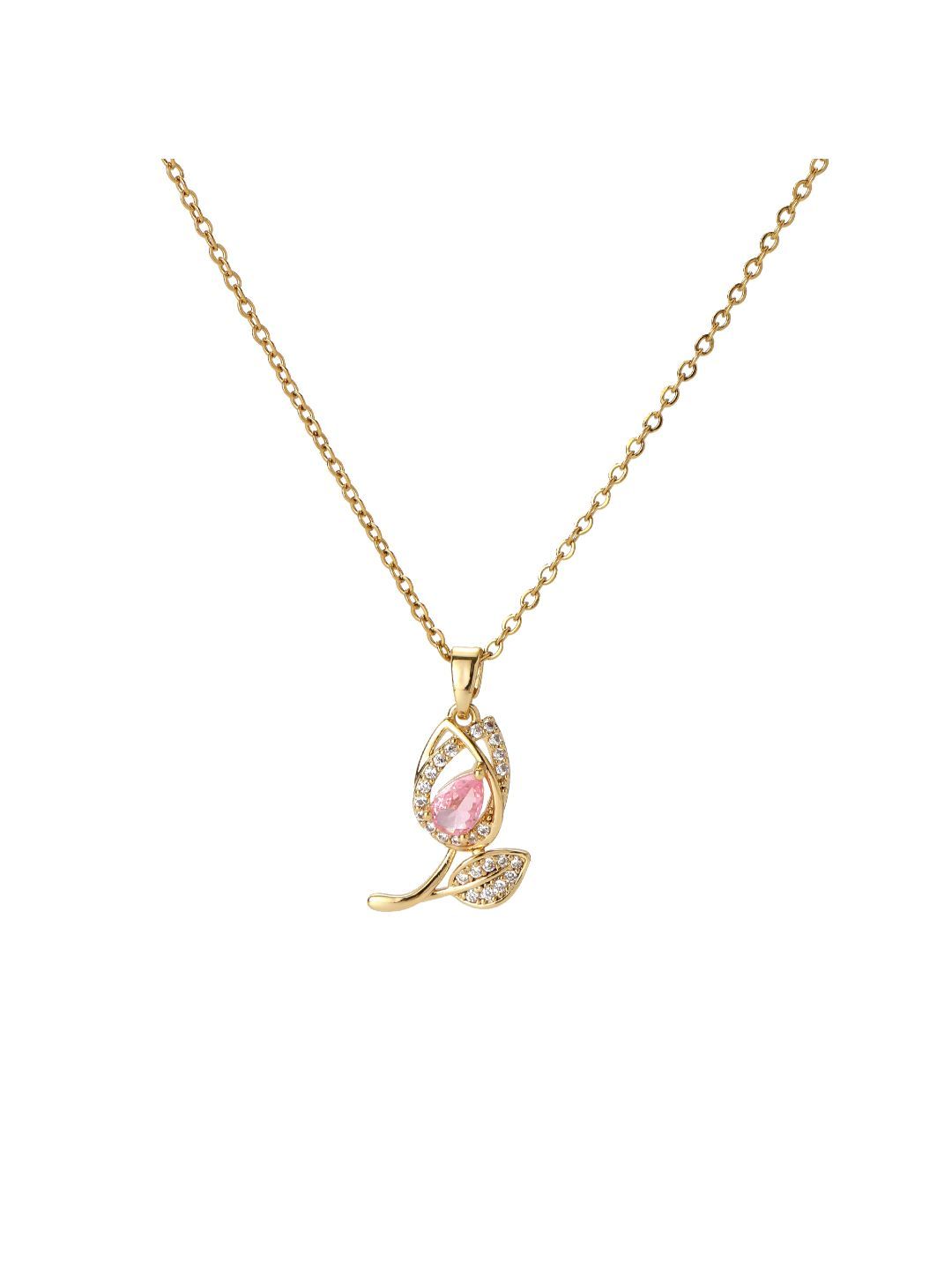 SALTY Women Rosy Dew Stone-Studded Pendant With Chain