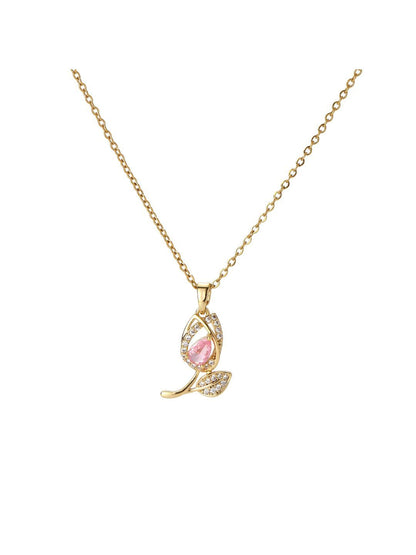 SALTY Women Rosy Dew Stone-Studded Pendant With Chain
