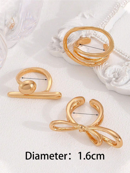 SALTY Set Of 3 Funked-Up Gold Stack Rings For Women & Girls
