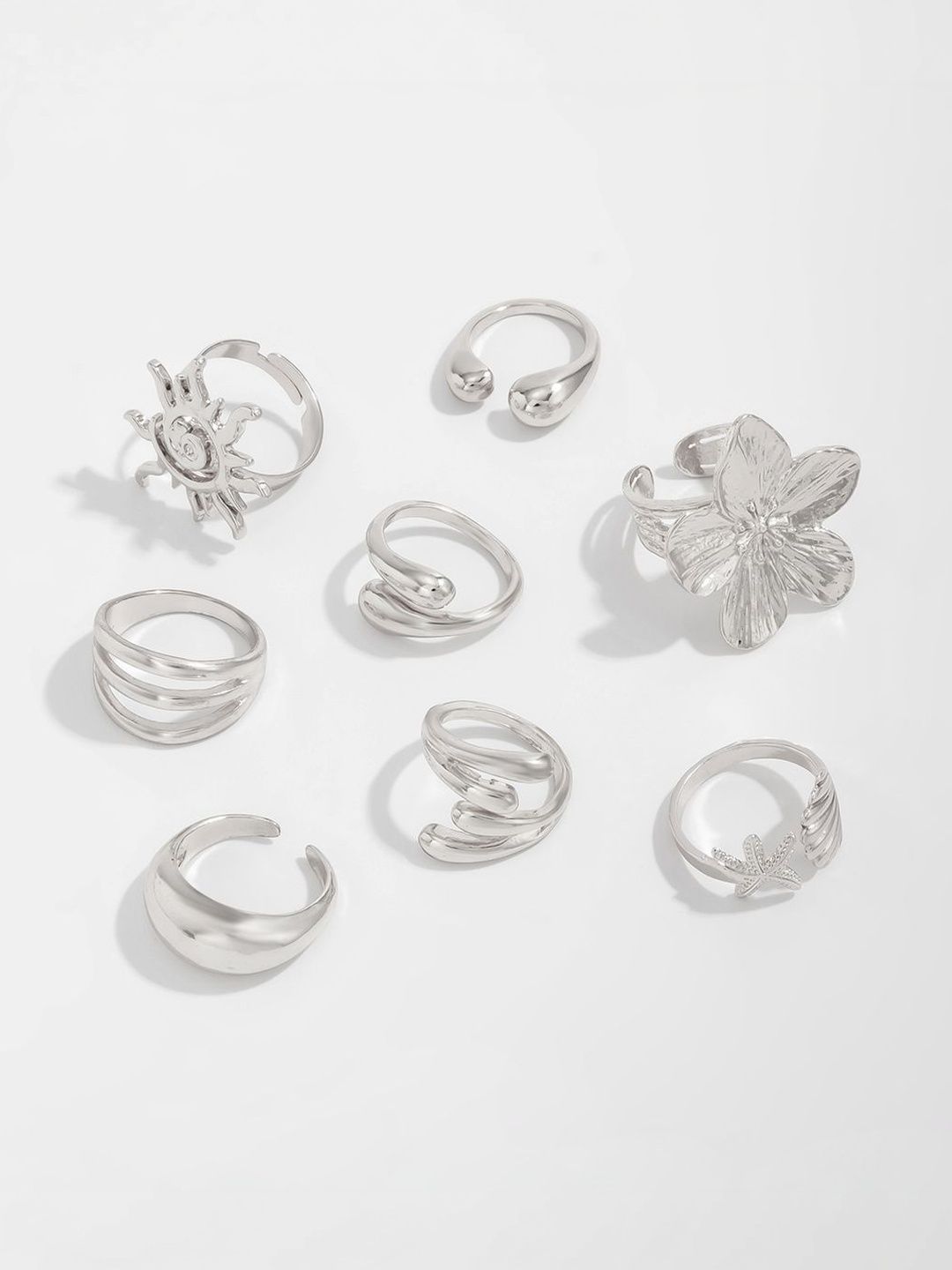Set of 8 Silver-Plated Finger Ring