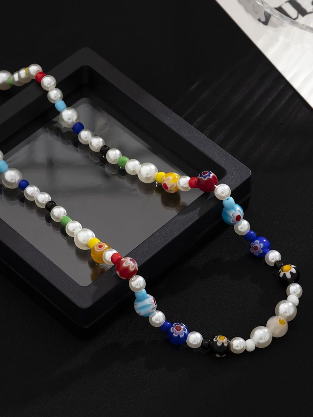 Silver-Plated Artificial Beaded Minimal Necklace