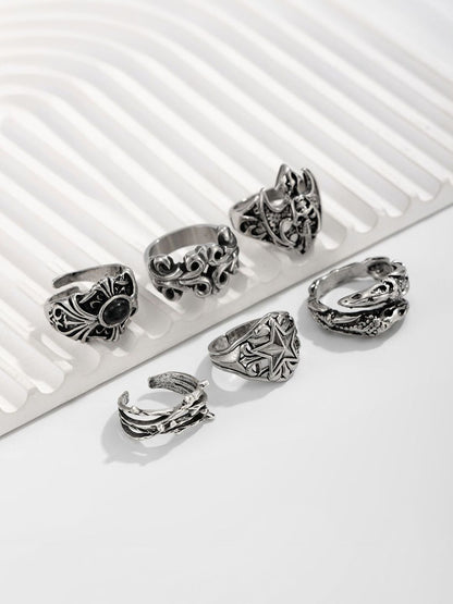 Men Set Of 6 Silver-Plated Finger Rings